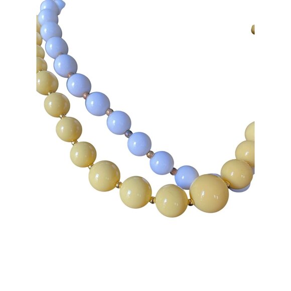 Vintage Double Strand Yellow & White Chunky Bead Statement Necklace - Picture 2 of 8